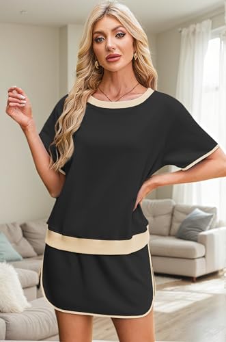 Women's 2 Piece Sets Summer Casual Short Sleeve Tops and Matching Drawstring Skort Going Out Lounge Outfits2