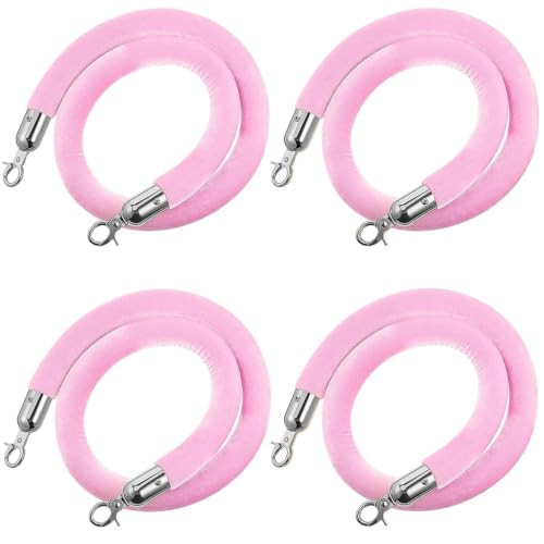 Corde barrière velours rose 4ft avec mousqueton argent pour guidage et balisage de réception