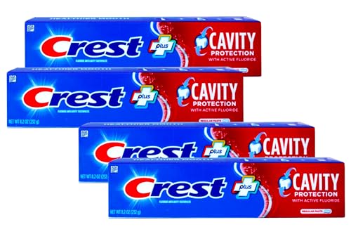 Crest Fluoride Cavity Protection Toothpaste 8.2 Ounce Regular Paste, Bulk Toothpaste, Prevents Cavities Before They Start (4 Pack)