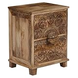 Chef-d'œuvre fait à la main : cette table de chevet en bois de manguier massif est soigneusement sculptée à la main, ce qui rend chaque pièce unique. Idéale comme table de chevet, table d'appoint ou petite armoire pour votre chambre ou votre salon