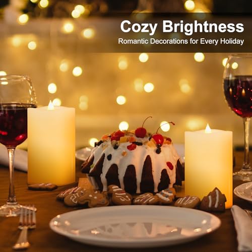 Image of 2PCS, 3 x 5 inches Flameless Candle with Remote Control, 3D Flickering Wick, Real Wax,with Timer,Battery Operated Candles,for Holiday Home Decor,Ivory