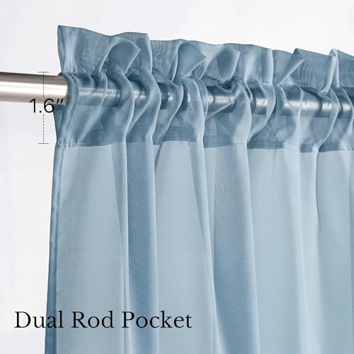 Image of NICETOWN Stone Blue Voile Sheer Curtains 96 inches Long, Rod Pocket Lightweight Drapes Voile Sheer Air & Breathable Vintage Window Treatments for Living Room, W42 x L96, 2 Panels
