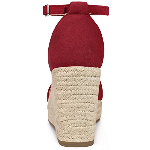 Allegra K Women's Espadrille Platform Ankle Strap Red Wedge Heel Sandals 7.5 M US