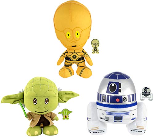 Underground Toys Star Wars Stylized 7 Inch Plush w/ Enamel Pins | Set of 3 | R2, C3PO, Yoda