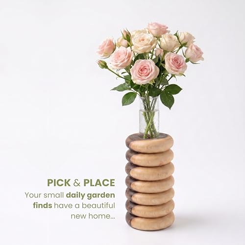 Image of Pilwal's Handcrafted Wooden Flower Vase & Test Tube Planter - Unique Minimalist Wooden Planter for Home 25mm Glass Tube Vase for Plants, Cuttings - Office Desk & Living Room Decor (7 Steps Design)