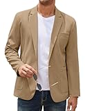 COOFANDY Men's Casual Linen Blazer Lightweight Regular Fit One Button Sport Coat Wedding Suit Jacket Dark Khaki