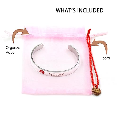 Image of Uloveido Custom Engraving Medical Alert Bracelets for Women, Stainless Steel Open Cuff Bangle Medical Bracelet Personalized Medical ID Bracelet