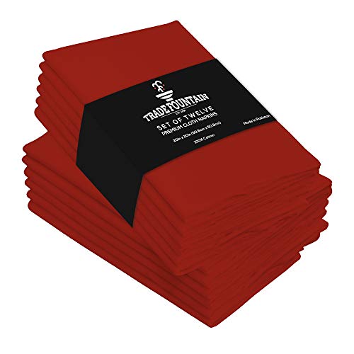 Trade Fountain Servilletas de tela Juego de 12 algodón - Servilletas reutilizables de 50 X 50 CM - Servilletas de algodón de gran tamaño hechas de tela de algodón puro - (roja)