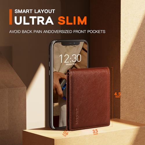 Image of RUNBOX Wallet for Men Slim Leather Bifold RFID Blocking Minimalist Front Pocket Design with Gift Box | Minimalist Front Pocket Design, Holds 8 Cards, RFID Protection, Gifts for Men on Birthdays, Father's Day, and Christmas