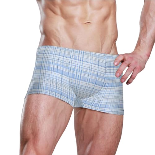 Blue Buffalo Check Plaid Mens Swim Trunk Swimwear Bathing Suit Swim Brief Square Leg Board Short S B04035433