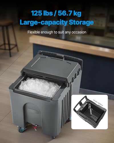 Image of VEVOR Commercial Ice Bin, 125 lbs Portable Ice Caddy, Insulated Ice Carrier with 4 Wheels and Flip Lid, Large Ice Bin for Catering, Kitchens, Bistros, Restaurants, and Bars