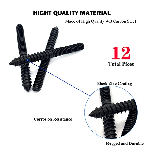 Image of 12 Pack 5 /16-18 x 3 Inch Black Hanger Bolts
