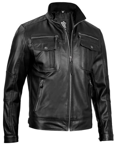 Image of fjackets Cafe Racer Mens Leather Jacket - 100% Real Lambskin Leather Jacket Men Moto Style