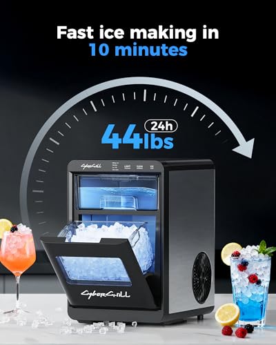 Image of CyberChill Nugget Ice Maker Countertop 44lbs Per Day Pebble Sonic Ice Makers Machine Chewable Pellet Ice with Self-Cleaning Removable Water Tank See Through Window for Home /Kitchen /Office