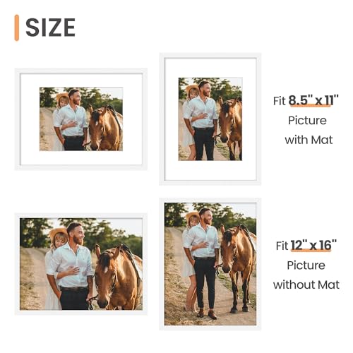 Image of upsimples 12x16 Picture Frame Set of 5, Display Pictures 8.5x11 with Mat or 12 x 16 Without, Wall Gallery Poster Frames, White
