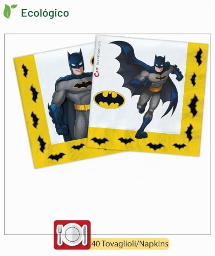 Miniatura 4 de Ciao - Kit Vajilla De Fiesta Batman Para 24 Personas 112 Pcs: 24 Platos Ø23cm, 24 Platos Ø18cm, 24 Vasos 250ml, 40 Servilletas 33x33cm De Papel Compostable Eco-Friendly
