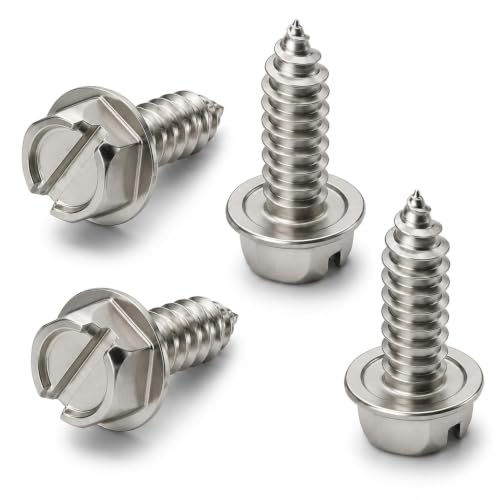 OttoSpeed Rustproof License Plate Screws for US Domestic Vehicles &amp; Select Imports – Stainless Steel Bolts for Vehicles that Use Plastic Inserts (4-Pack, Stainless-Slotted)