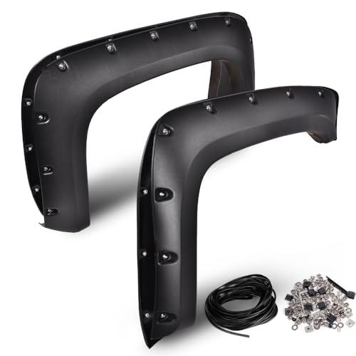 G-PLUS Pocket Rivet Fender Flares, Compatible with Chevy Silverado 1500 07-13/ Silverado 2500HD 3500HD 07-14[Not Fit Gmc Sierra], (for Regular Cab and Extended Cab), Textured 78.0