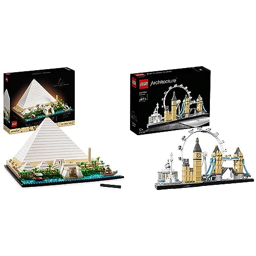 LEGO 21058 Architecture La Grande Piramide di Giza, Decorazione per la Casa & 21034 Architecture Londra, con London Eye, Big Ben e Tower Bridge