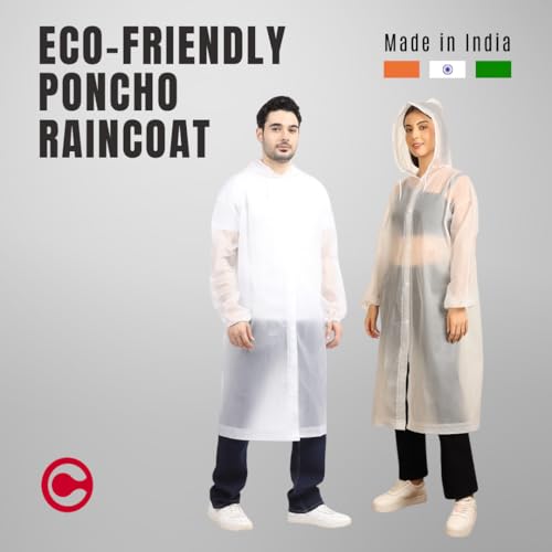 Image of Citizen Eco-Friendly EVA Poncho Raincoat for Men & Women, Lightweight Waterproof Coat with Hood, Adjustable Drawstring, Button Closure Outdoor Rainwear