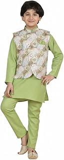 superminis Boys Cotton Printed Gota Work Kurta Pyjama with Jacket Ethnic Wear Set