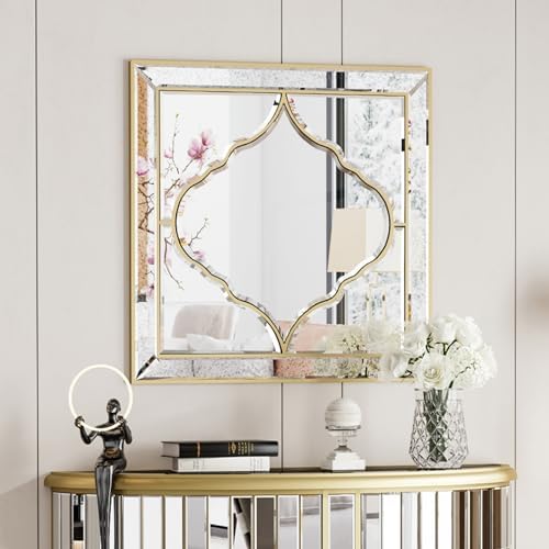 Miroir Mural Décoratif En Bois Et Acrylique Forme Vague - 38x25,5 Cm - Sans Perçage, Avec Corde De Suspension - Pour Salle De Bain, Chambre, Entrée