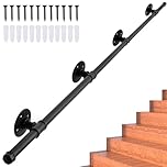 Handrail for Stairs 3M Magtctyae Black Metal Stairs Handrail Bannister Rail for Stairs Industrial Pipe Outdoor Handrail Stair Hand Rails with Fittings Wall Mount