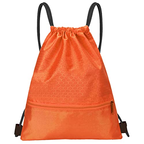 Image of Drawstring Backpack Bag, Waterproof Draw String Back Sack with Zip Pocket, Gym Drawstring Bags Swim Bag for Men Women