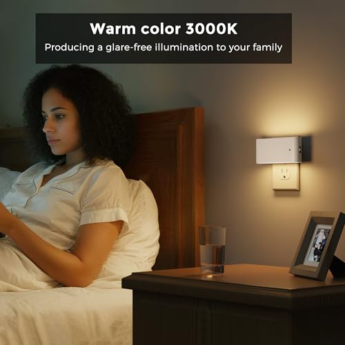 Image of L LOHAS LED Night Light, 2 Pack Modern LED Night Lights Plug into Wall with Dusk to Dawn Sensor, 0-100LM 2000K /3000K /5000K Dimmable Nightlight for Hallway Bedroom Stairway