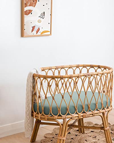 Muslin Bassinet Sheet For Baby Girl Boy, Muslin Cotton Fitted For Oval Hourglass And Rectangular Bassinet Mattress Pad, Stylish Boho Bassinet Sheets Baby Nursery, 2 Pack (Roman Green&Botanical Leaf) #TOP5