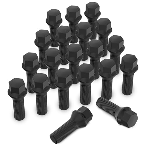 20 Stück MIKKUPPA Radschrauben Radbolzen M12x1,5 - Schaftlänge: 28mm,Kegelbund 60°,Schlüsselweite :17mm (Schwarz)