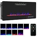 KUPPET Wall Freestanding Mounted Recessed Electric Fireplace Insert, LED Fireplace Heater, Remote Control with Timer, Touch Screen, Adjustable Flame Colors and Speed, 750W/1500W (50inch)