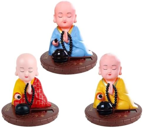 Solar Shaking Monk Ornaments, ABS Solar Powered Nodding Doll Car Home Office Decor, Fortune Ornament with -Sided Tape, Red(Red) — view 8