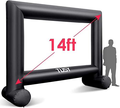 14ft Outdoor Projector Screen - TUSY Inflatable Movie Screen Outdoor Projection Screen for Party Games Home Theater Cinema with Fan, Storage Bag