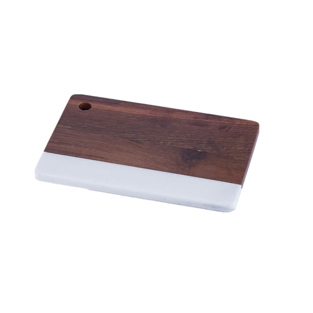 Planche à découper en marbre de qualité supérieure en bois massif et ardoise - Plateau de service rectangulaire blanc pour la cuisine et le divertissement