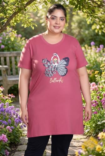 Image of In Love Women's Printed Cotton Plus Size Longline T-Shirt Cap Sleeve with Pockets Muted Pink 7XL