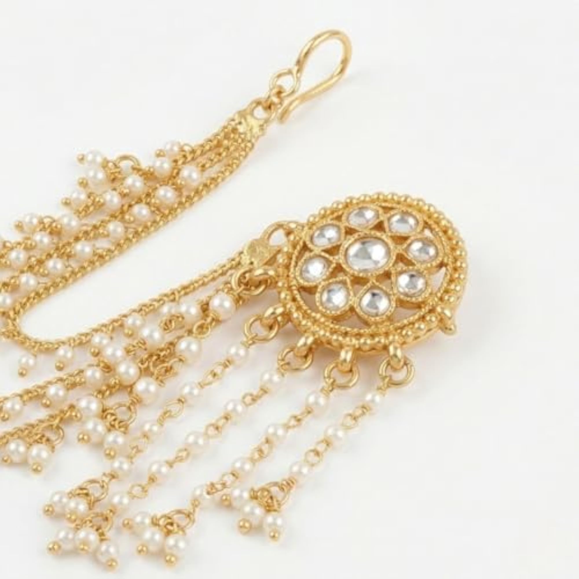 Traditional Plated Kundan and Pearls Dangle Earrings
