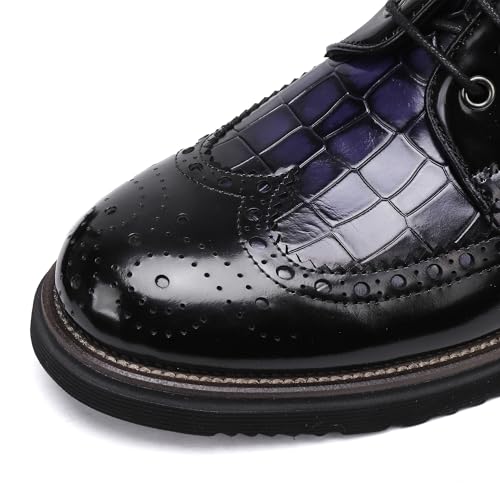 Image of Men's Dress Oxford Formal Shoes Leather Business Shoes for Men, Crocodile Pattern /Two Color Mix