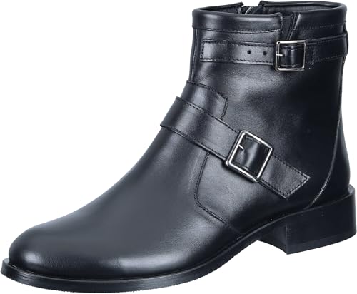 Piazza Femme 960447-01 Bottine en cuir noir à talon bloc et fermeture éclair