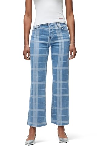 Hudson Women's Rosie High-Rise Wide Leg Ankle Jean, Plaid Indigo, 27