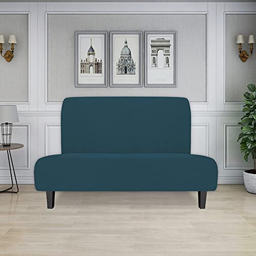 Image of Easy-Going Stretch Medium Futon Slipcover Armless Futon Cover Deep Teal