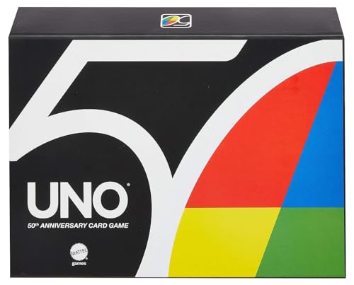 UNO Premium 50th Anniversary Edition Matching Card Game Featuring Commemorative Coin & 112 Cards, Game Night, Kids & Collectors Gift Ages 7 Years & Older
