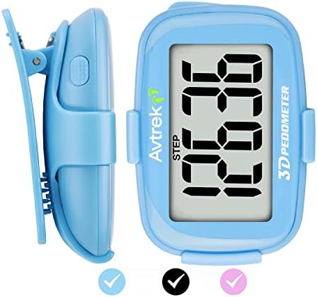 AVTREK 3D Step Counter Clip On with LED Backlight Pocket Pedometer for Walking Outdoor Activities Fitness Tracker Without Smartphone