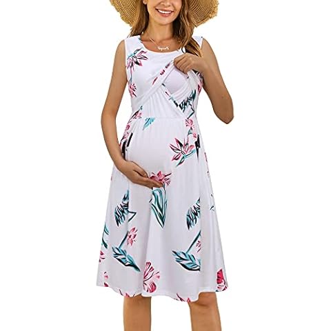 OUGES Floral Maternity Dress with Pockets Cover