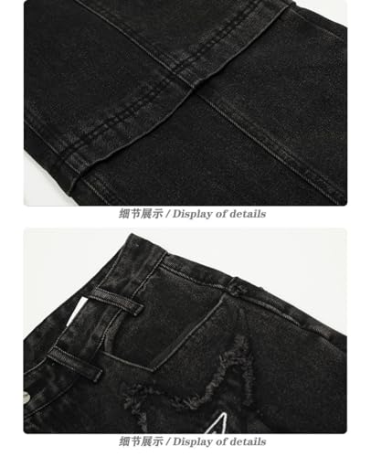 Jeans Pants Trouser Denim Retro Straight Tube Street Trendy Piercing Hairy Wash Personalized for Men 5