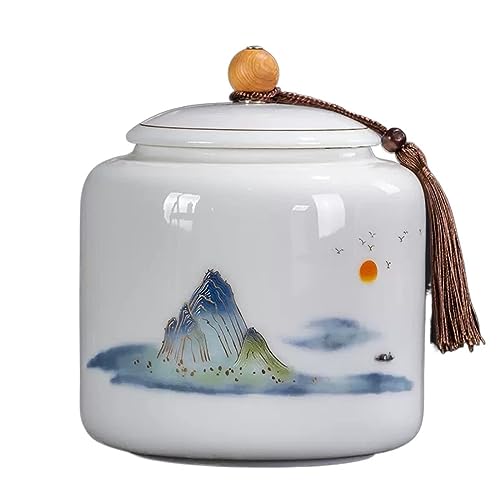 JTBDWOSK Porcelain Tea Tin for Loose Tea, Airtight Tea Tin, Storage Tin for Food, Chinese Style Canister with Pattern Decoration, Tea Tin/Coffee Tin/Coffee Tin,B