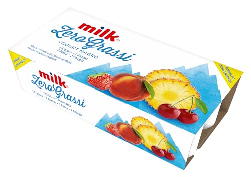 Milk Yogurt Magro Zero Grassi Con Fermenti Lattici Vivi, Confezione Mista 8 Vasetti (2 Fragola, 2 Ananas, 2 Pesca, 2 Ciliegia) Senza Glutine, Senza Conservanti Aggiunti (Misto 8 x 125 g)