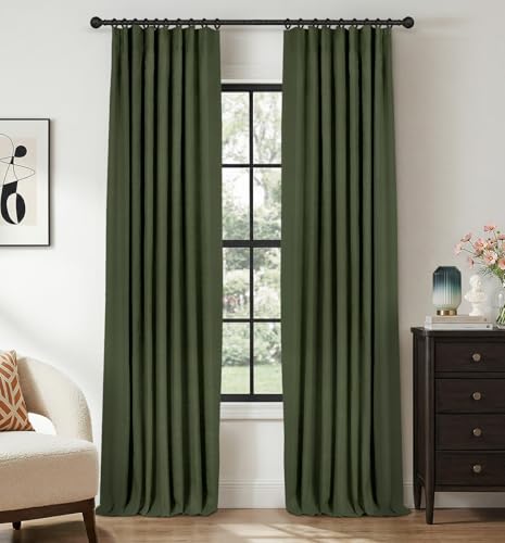Image of INOVADAY 100% Blackout Curtains for Bedroom, Olive Green Black Out Curtains 80 Inch Long, Clip Rings Linen Blackout Drapes, Thermal Insulated Room Darkening for Living Room, 2 Panels - W50xL80