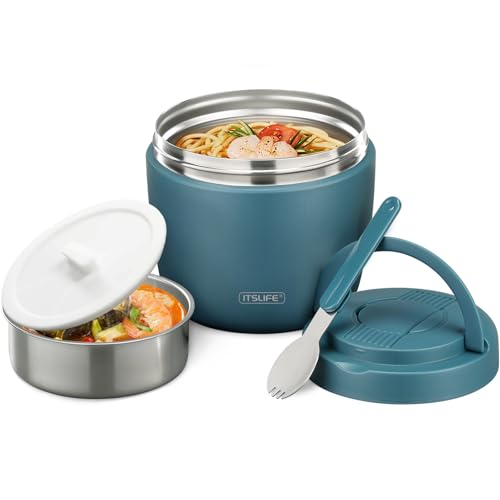 Image of Itslife 32oz Insulated Soup Thermo, Vacuum Stainless Steel Food Jar for Hot & Cold Food, Leakproof Wide Mouth Lunch Container with Spoon (Teal)