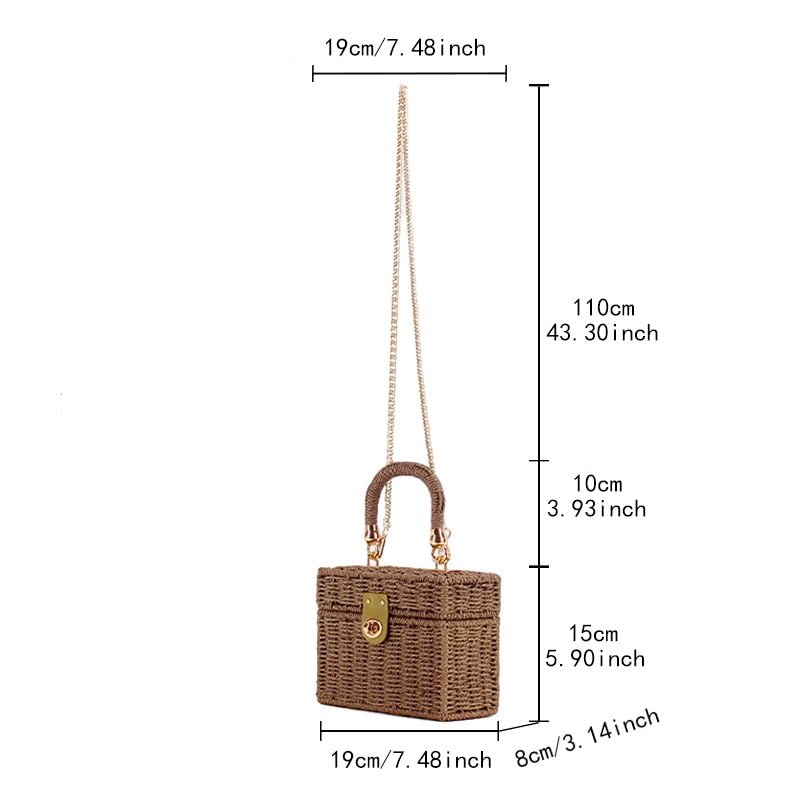 FUNSEED Small Square Box Summer Beach Straw Bag for Women, Fashion Handmade Woven Crossbody Bag Handbag for Vacation2